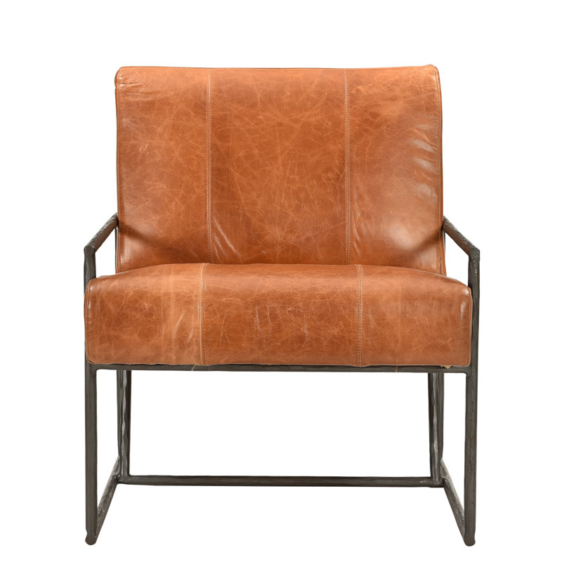 17 Stories 28'' Wide Tufted Genuine Leather Split Grain Leather